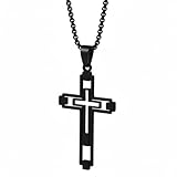 meberg Karma NH10075516 - Collar con cruz de plata, negro o dorado para hombre, acero inoxidable, 60 cm, cadena para hombre, cadena de acero inoxidable, regalo para él, resistente al agua