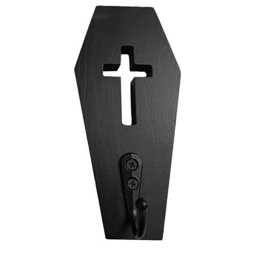 Rack de gancho de ataúd de Halloween: percha de pared de madera rústica, soporte de llave gótica | Pastel de pelaje espeluznante negro, organizador de bolso de toallas, decoración de forma para el dor
