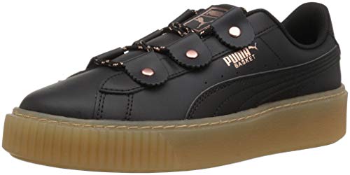 PUMA Unisex-Child Basket Platform Sneaker, Black Rose Gold, 7 M US Big Kid
