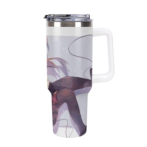 タンブラー まちカドまぞく 優子 水筒 40OZ 真空断熱 保温保冷 ステンレスマグボトル 結露しない ストロー付き/直飲み可能 洗いやすい ハンドル付き 車内用 アウトドア キャンプ 大容量