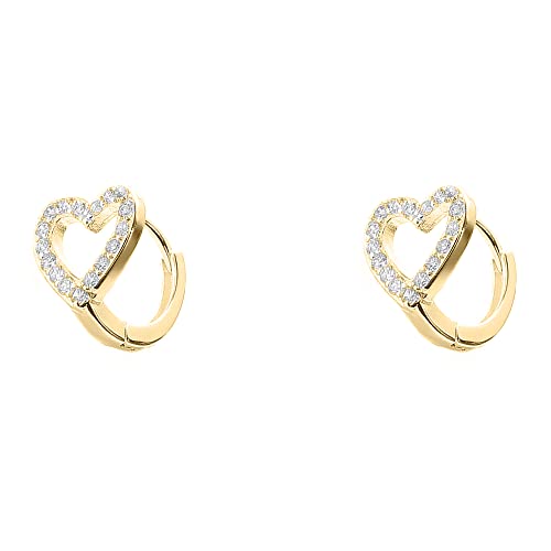 Cz Heart Shaped Small Hoop Cartilage Earrings For Women Girls 925 Sterling Silver Cubic Zirconia Hypoallergenic Tiny Cute Hollow Love Huggie Hoops Dainty Birthday Wedding Mother's Day Jewelry Gift (Gold) #TOP7