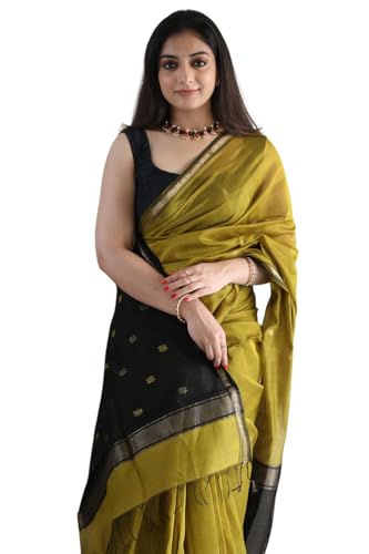 Image of Women's Cotton Woven Soft Sarees With Attach Blouse Piece.