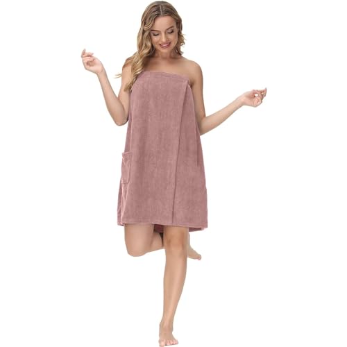 DAN RIVER Premium Cotton Terry Shower Wrap for Women, Ultra Soft Bath Robe After Shower with Pockets