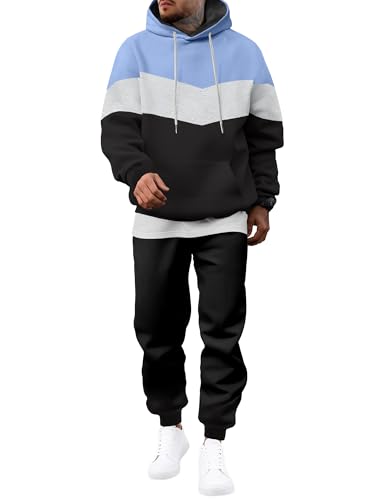 JMIERR Men’s Hoodie Tracksuit 2 Pieces Set Novelty Color Block Pullover Fleece Hoodies Long Sleeve Casual Sweatshirt