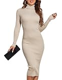 Picture of PrettyGuide Women's Turtleneck Knit Pullover Long Sleeve Stretch Bodycon Sweater Dress Sandshell M