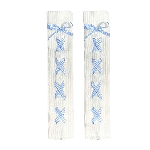 Image of Lolita Knit Leg Warmers Ribbon Bow Knot Japanese Cable Knit Footless Boot Socks Kawaii Leg Sleeves