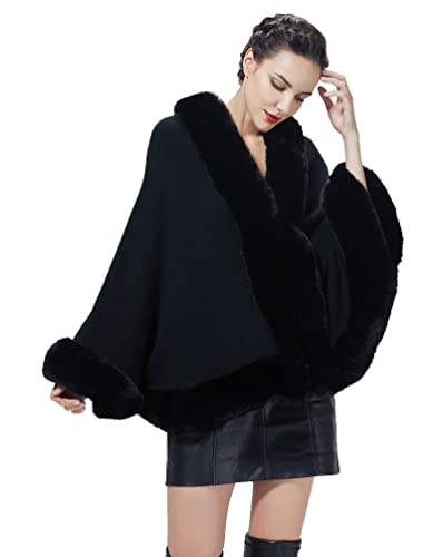 Women Faux Fur Shawl Wrap Cape with Fur Trim Sleeveless Cardigan Dressy Cloak Winter Poncho Coat for Wedding