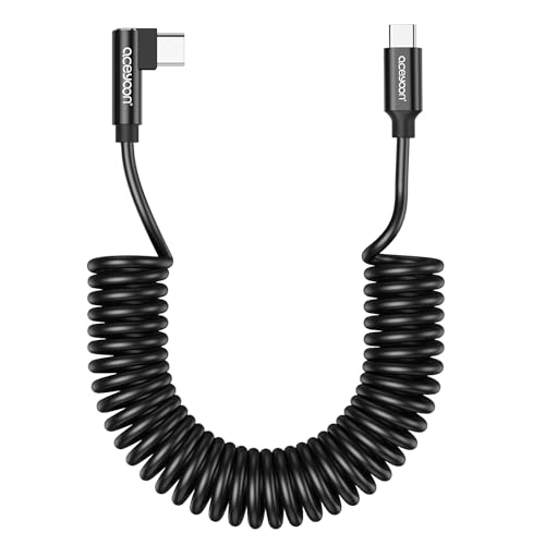 aceyoon Cable en espiral USB C a USB C de 240 W, 90 grados, cable en espiral USB tipo C, cable de carga rápida y cable de datos para Samsung Galaxy, para Huawei, para Google Pixel, se puede ampliar de