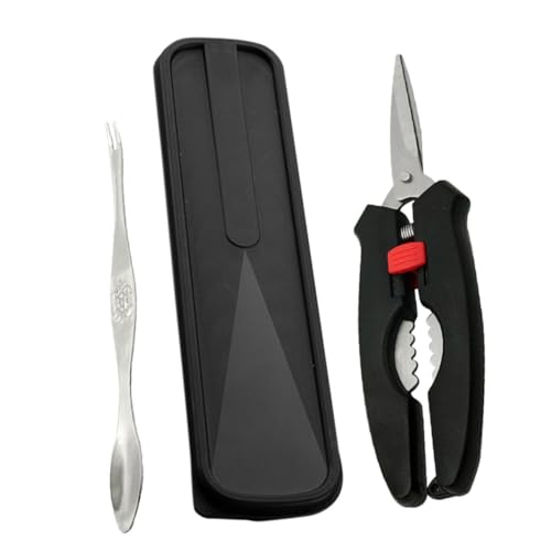 Garneck Juego De Utensilios para Comer Cangrejo De 3 Piezas Pinzas y Tenedor De Acero Inoxidable, Caja Organizadora Negra, Herramientas para Mariscos y Patas De Cangrejo, Adecuado para Disfrute Casa