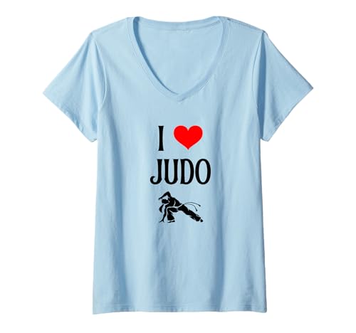 Donna I Love Judo I Heart Judo Giapponese Amante di Arti Marziali Maglietta con Collo a V