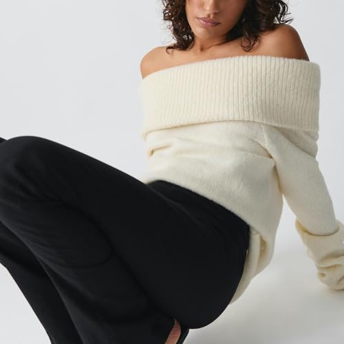 Women Off Shoulder Sweaters Solid Long Sleeve Knitted Blouses Trendy Slim Fitted Ribbed Knit Pullover Streetwear2
