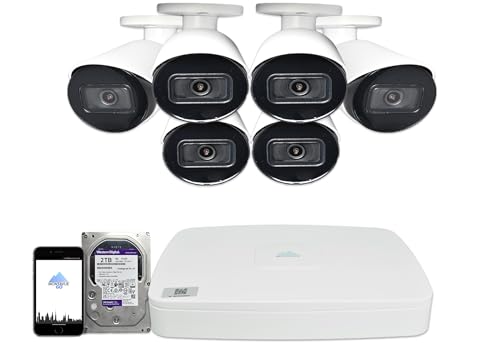 8MP 4K Security Camera System w/ 4K (8MP) 8ch POE NVR, 4K 8 Megapixel Bullet Cameras, Metal Housing, IP67 Weatherproof Rating, POE IP Cameras, 2TB Pre-Installed Hard Drive (6, White)
