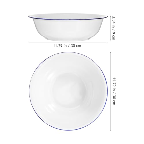 VOSAREA Tazón Esmaltado Grande Redondo Blanco 30 cm miniatura 2