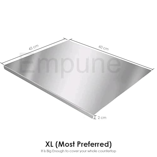 Image of Stainless Steel Chopping Board for Kitchen | Free Rollin Pin | Heavy Duty Chopping-Board | for Cutting Vegetable, Meat, Fruits | Durable | Non Slip | Rust Proof | Round Edge | X Large | 60 x 45 cm
