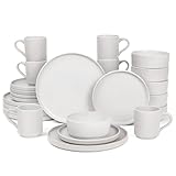 OTAGO 24-Piece Dinnerware Set for 6 with Mugs, Ribbed Stoneware Plates and Bowls Sets, Chip and Scratch Resistant Ceramic Dish Set for Kitchen, Matte Reactive White，Microwave & Dishwasher Safe