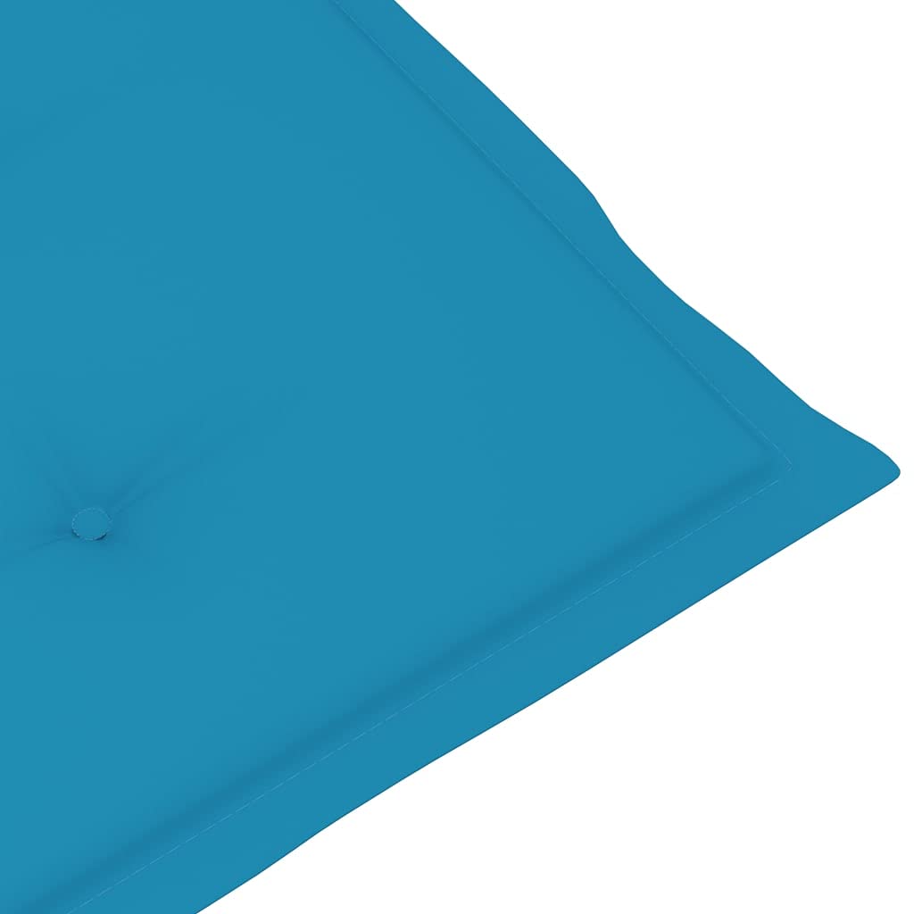 Sedia a Dondolo in Bambù con Cuscino Blu per Giardino e Interno | Poltrona relax oscillante in legno di bambù con morbido cuscino imbottito, ideale per giardino, balcone e soggiorno.