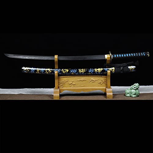 TIAYKO Palisander-Samurai-Schwert,natürliches hölzernes Katana mit Scheide aus massivem Holz mit bemaltem Muster,103 cm,handgefertigtes Bokken für Kendo Iaido Cosplay,Display-Dekor zum Sammeln
