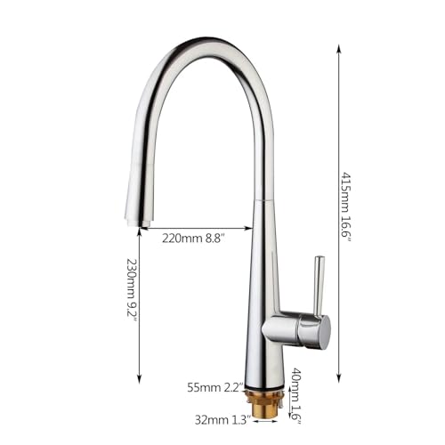 Robinet d'évier pivotant chromé avec douchette extractible pour cuisine