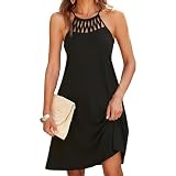 BKEPDY Robe Plage Femme Tunique Col Ajouré Robes Beachwear Bohème Jupe de Bain Cache Maillot Vetement Plage Vacances Bord de Mer Été Tenue Légère