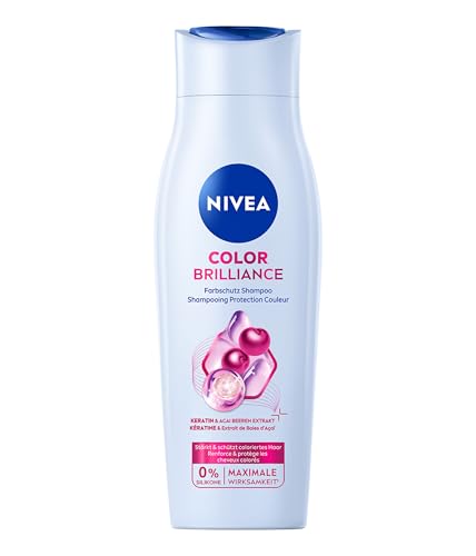 NIVEA Color Brilliance Farbschutz Shampoo (250 ml), Keratin Shampoo mit Acai Beeren-Extrakt für coloriertes Haar, Haarshampoo für längeren Farbschutz & natürlichen Glanz