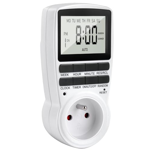 Programmateur Prise Electrique, Prise Programmable Minuteur Digitale avec 16 Programmes de Minuterie, Timer Numérique Rétroéclairée avec Mode Antivol et Écran LCD, Prise avec Minuteur pour Appareils