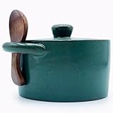 YILUSHENGHUA 12 oz Ceramic Salt Cellar with Lid & Wooden Spoon,Countertop Salt Container,Sugar Bowl,Spices Jar| Artisan Kitchen Decor(Blue)