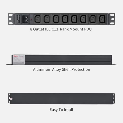 Towe Power Strip 8 tomas IEC C13 PDU metálica con tomacorriente incorporado C20, 16A 250V 4000W para rack de servidores y centros de datos miniatura 6