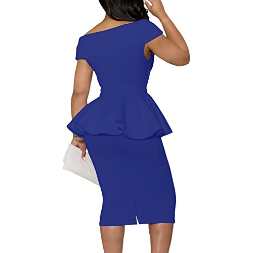 Image of MAYFASEY Church Dresses for Women Vintage Ruffle Peplum Wear to Work Office Business Cocktail Party Pencil Knee Dress
