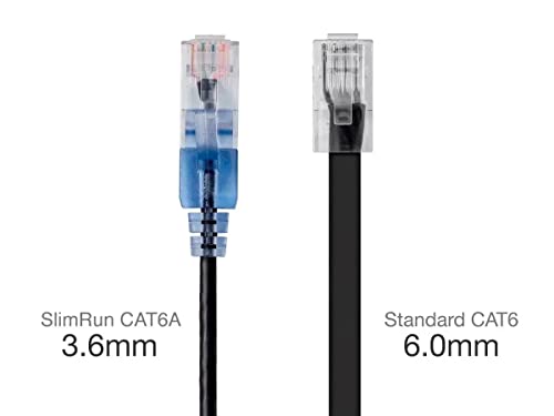 Image of Monoprice Cat6A 10ft Black Patch Cable UTP 30AWG 10G Pure Bare Copper Snagless RJ45 SlimRun Series Ethernet Cable