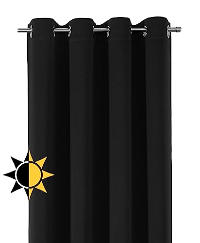 Verdunkelungsgardine mit Ösen, Blackout Ösenschal Blickdicht abdunkelnd, Größe und Farbe wählbar (Breite: 140 cm, Höhe: 145 cm, Schwarz)
