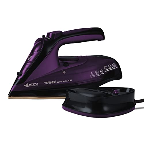 Tower T22008 CeraGlide Sans Cable Vapeur Iron avec Céramique Semelle et Variable Vapeur Fonction, Mauve