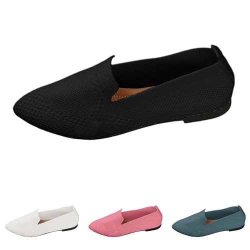 Women's Slip-On Shoes Pointed Toe Ballet Flats Classic Woven Mesh Breathable Knit Flat Dress Shoes Women Fashion Solid Color Casual Lightweight Comfort Ballet Low Top Non-Slip Shoe