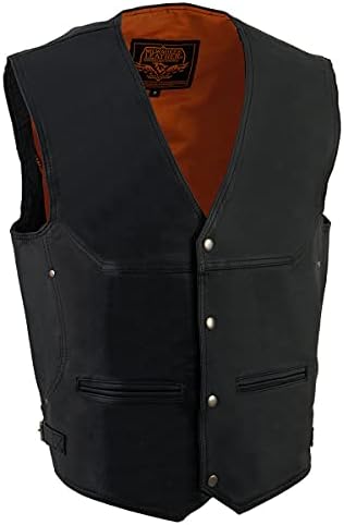 Milwaukee Leather ML1927 Men's Black Leather Motorcycle Vest with Side Buckles - 4X-Large