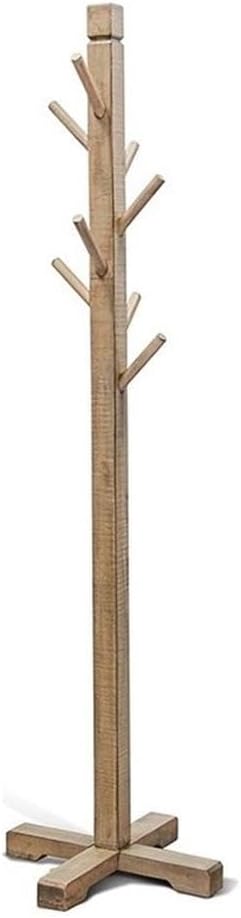 Pemberly Row Traditional Solid Wood Coat Rack, 72" H, Mahogany with Distressed Light Blue Finish, 8-Prong Hooks, Free-Standing Design, Entryway or Bedroom Organizer for Coats and Hats
