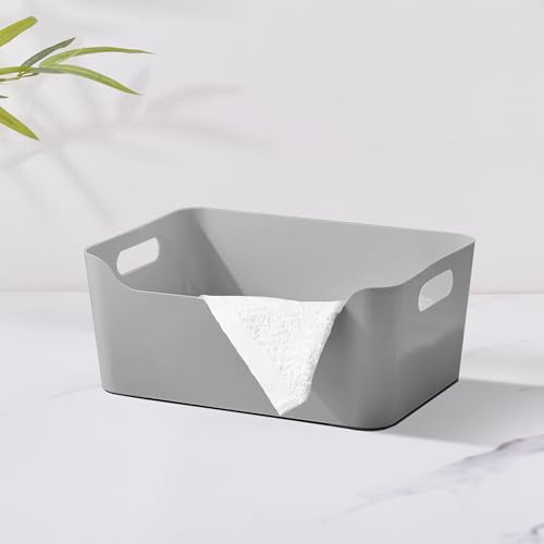 Image of KOLORR Jolly Plastic Small Baskets with Handle for Storage Box| Multipurpose Light Weight Plastic Baskets organiser for Make-up Stationary Cosmetics Kitchen Livingroom Bathroom | Pack of 3 - Grey