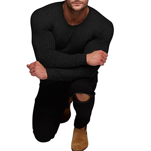 Coofandy Men's 2 Pack Muscle Fit Gym T-Shirt Long Sleeve Stretch Workout Tee Bodybuilding Round Neck Fashion Casual Tops Black/White #TOP2