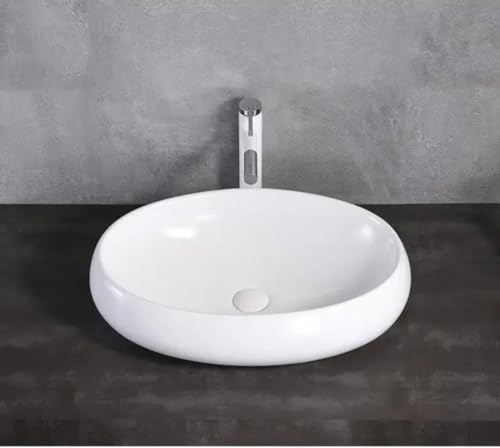 Image of Designer Counter Top Wash Basin | Tabletop Ceramic Bathroom Sink | Wash Basin Over Counter | Wash Basin For Bathroom, Living Room (24 x 15 x 6 Inch) (Glossy White)