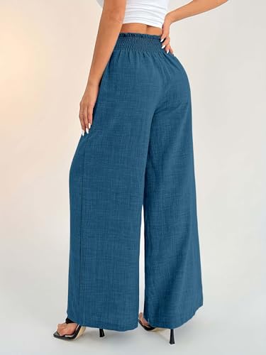 Image of Sugathari Women's Casual Wide Leg Pants - High Waist Elastic Waistband Loose Fit Long Trousers | Lightweight Straight Leg Summer PantsTrouser 254