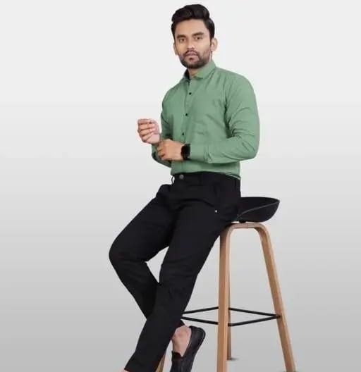 Image of Mahima Ethnic Centre's Men's Solid Formal Shirt Cotton Slim Fit Business Casual Button Down