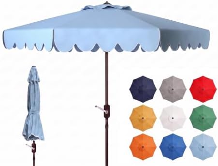 Safavieh PAT8010A Collection Venice Navy and White Single Scallop 9Ft Crank Outdoor Push Button Tilt Umbrella