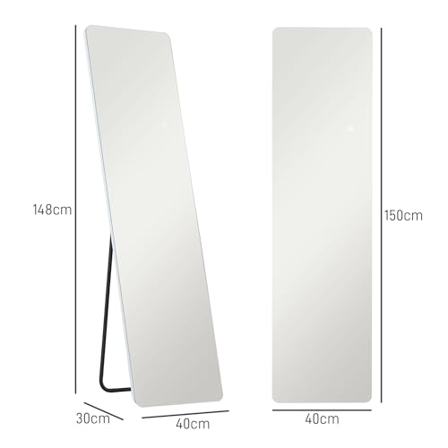 Miniatura 7 de Homcom Espejo De Cuerpo Entero Con Luz Led 150x40 Cm Espejo De Pie O De Pared Sin Marco Con Iluminación De 3 Colores Función De Memoria Y Táctil Inteligente Para Salón Dormitorio Transparente