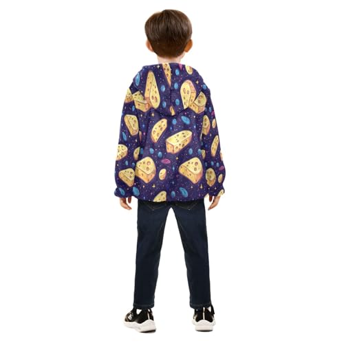 Cheese Blocks in Space Pattern Toddler Fleece Jacket Girl Boys Hooded Fleece Jacket Coat Warm Outwear Zip-up 3-10T4