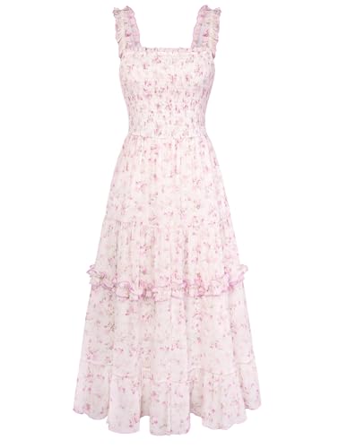 Image of Scarlet Darkness Floral Dress for Women 2026 Flowy Sundress Smocked Cottagecore Dresses