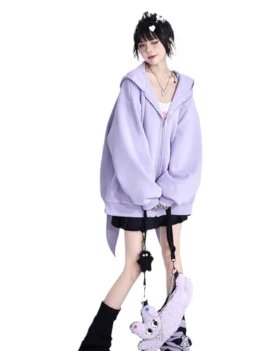 YTRPI Women's Oversize Kawaii Long Rabbit Ears Hooded Sweater Girl Sweet Y2K Hoodie (Purple,Large)