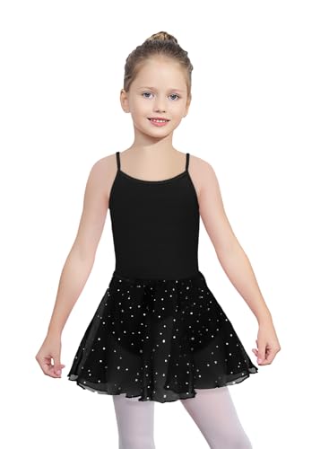 Image of EQSJIU Ballet Leotards for Girls with Removable Skirt Combo Tie Ruffle Sleeve Outfit