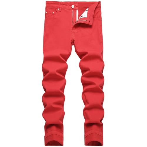 LZLER Mens Jeans Slim Fit Stretch Jeans Comfort Casual Classic Solid Denim Pants for Men(Red 32)