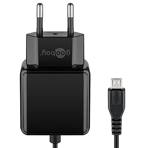 Goobay 49603 Cargador de Pared Micro USB 3,0 A, USB, Fuente de alimentación para Smartphones, Adaptador de Corriente, 1,5m, Negro