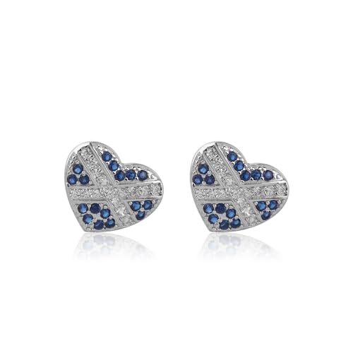 CENWA Tiny Scotland Heart Earrings Scotland Flag Heart Earrings Scottish Blue and White Cross National Flag Stud Earrings