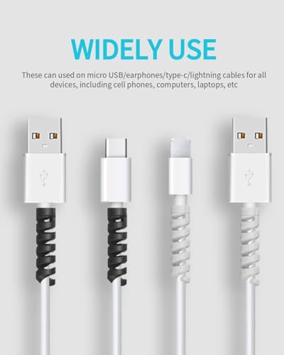Image of Sounce 50 Pcs Spiral Cable Protectors & Wire Protectors Spring Wire for All Wired Accessories for USB Charger, Data Cable, Headphones, MacBook, Laptop, Elastic Cord Saver (Black & Grey)