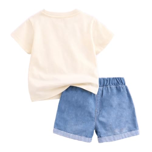 Image of Bold N Elegant Half Sleeve Pure Cotton Baby Boy Girl 3D Burger French Fries Cartoon Snack T-Shirt with Denim Shorts Smart Casual Outfit for Infant Toddler Kids Upto 5 Years